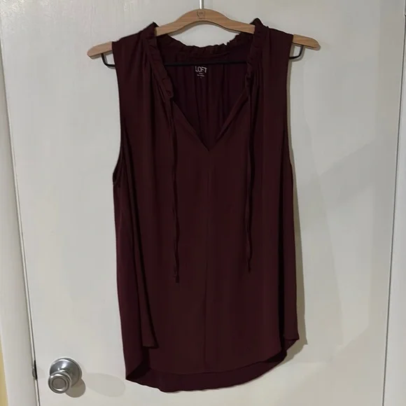 LOFT outlet Burgundy Tie Front Blouse - Picture 1 of 5